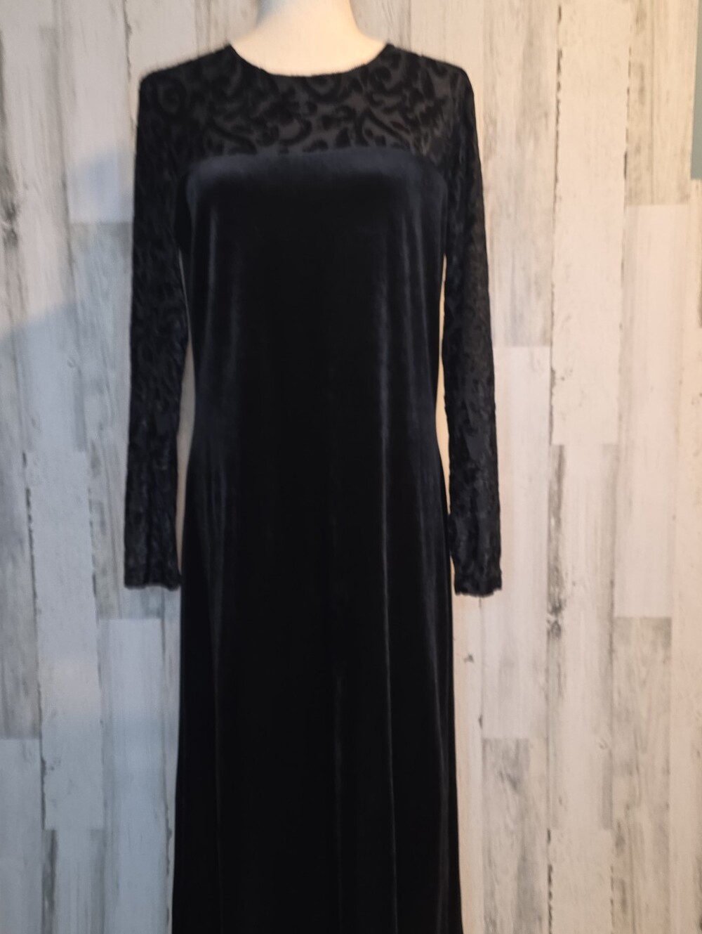 Vintage Diane von Furstenberg DVF Black Velvet Burnout Maxi Dress M Whimsy Goth - Picture 4 of 11